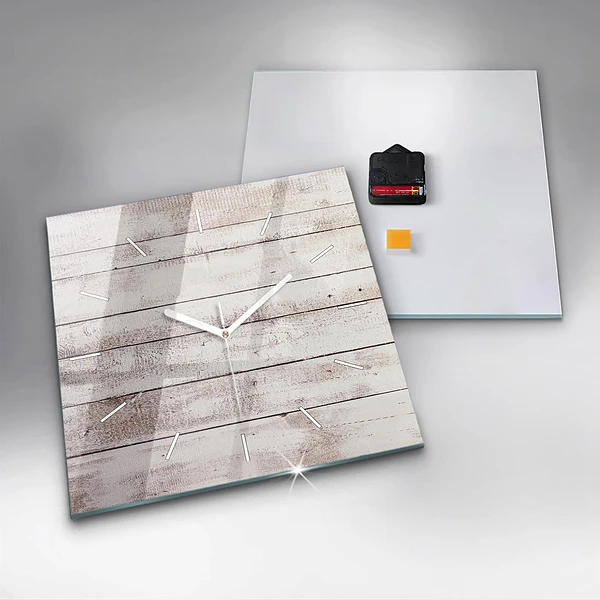Wanduhr quadratisch Helle Holzbretter