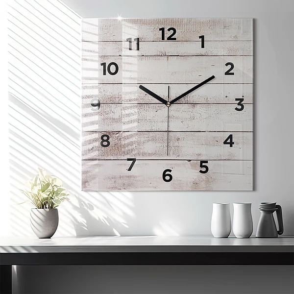 Wanduhr quadratisch Helle Holzbretter