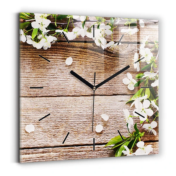 Wanduhr quadratisch Blumen auf Holz