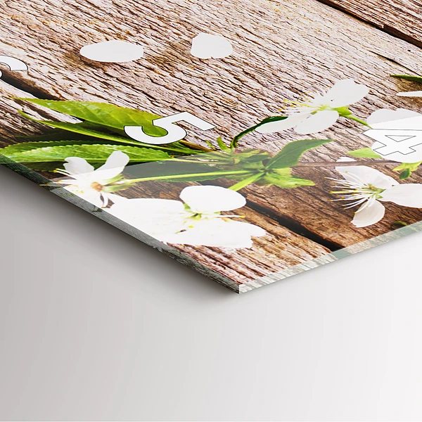 Wanduhr quadratisch Blumen auf Holz