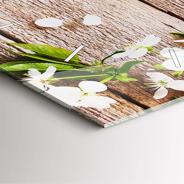 Wanduhr quadratisch Blumen auf Holz