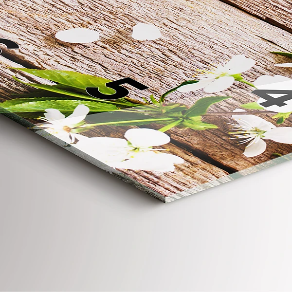 Wanduhr quadratisch Blumen auf Holz