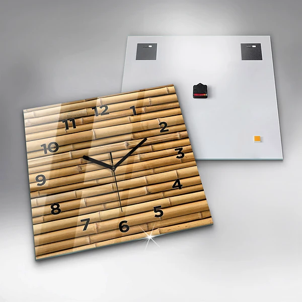 Wanduhr modern quadratisch Bambus Stangen