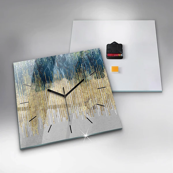 Wanduhr modern quadratisch Dekoratives Muster und Gold