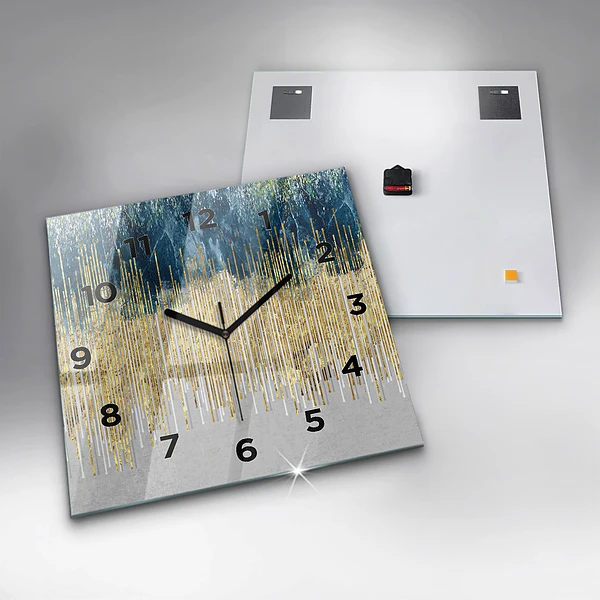 Wanduhr modern quadratisch Dekoratives Muster und Gold