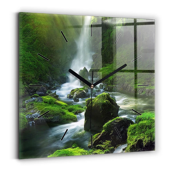 Wanduhr quadratisch mit motiv Wasserfall und Felsen