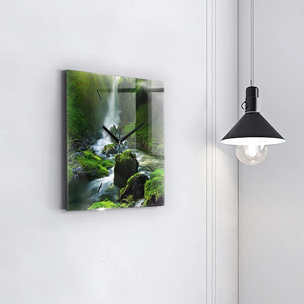 Wanduhr quadratisch mit motiv Wasserfall und Felsen