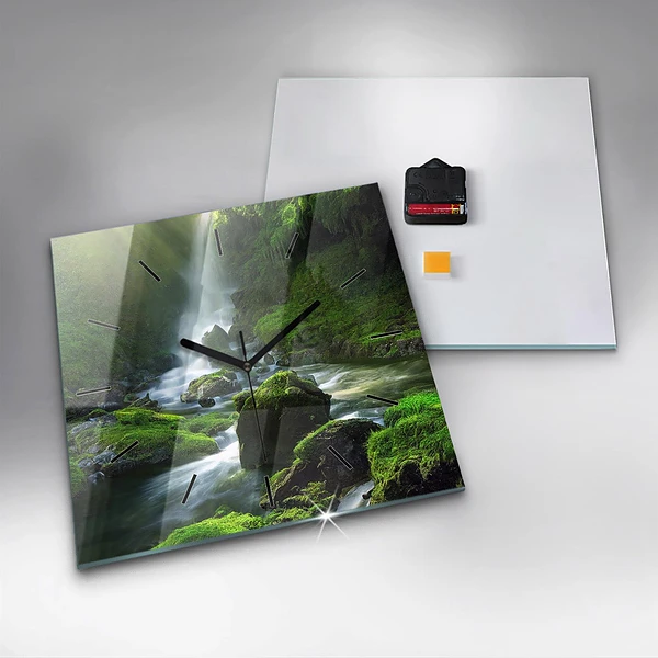 Wanduhr quadratisch mit motiv Wasserfall und Felsen