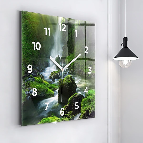 Wanduhr quadratisch mit motiv Wasserfall und Felsen