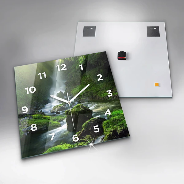 Wanduhr quadratisch mit motiv Wasserfall und Felsen