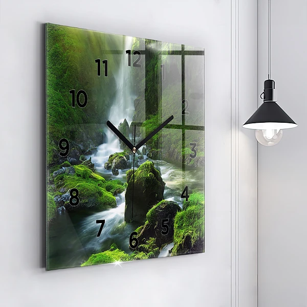 Wanduhr quadratisch mit motiv Wasserfall und Felsen