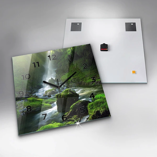 Wanduhr quadratisch mit motiv Wasserfall und Felsen