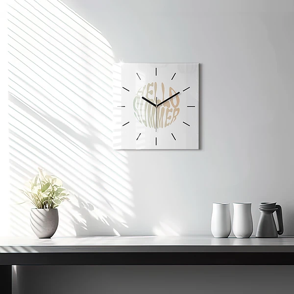 Wanduhr modern quadratisch Hallo Sommer!