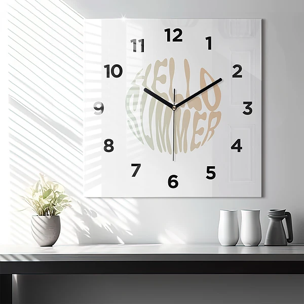 Wanduhr modern quadratisch Hallo Sommer!