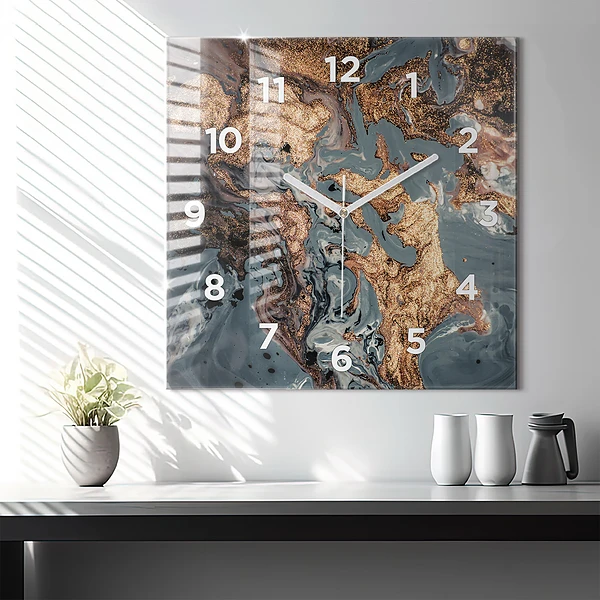 Wanduhr quadratisch mit motiv Abstrakte Marmor-Gold-Abstraktion