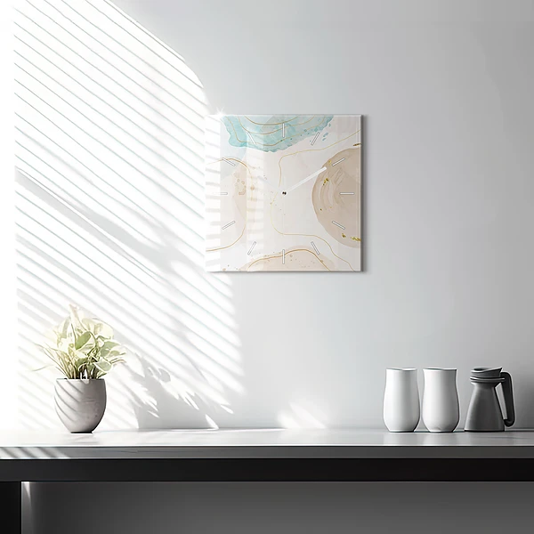 Wanduhr quadratisch Aquarell-Flecken