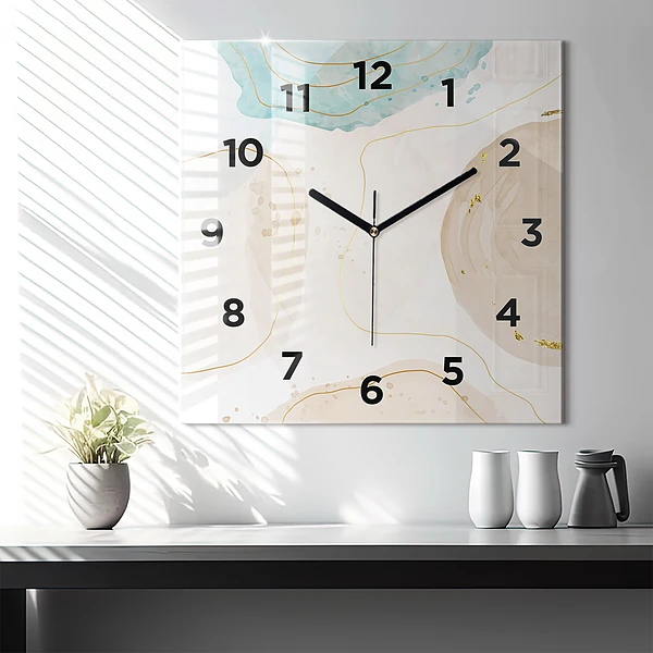 Wanduhr quadratisch Aquarell-Flecken