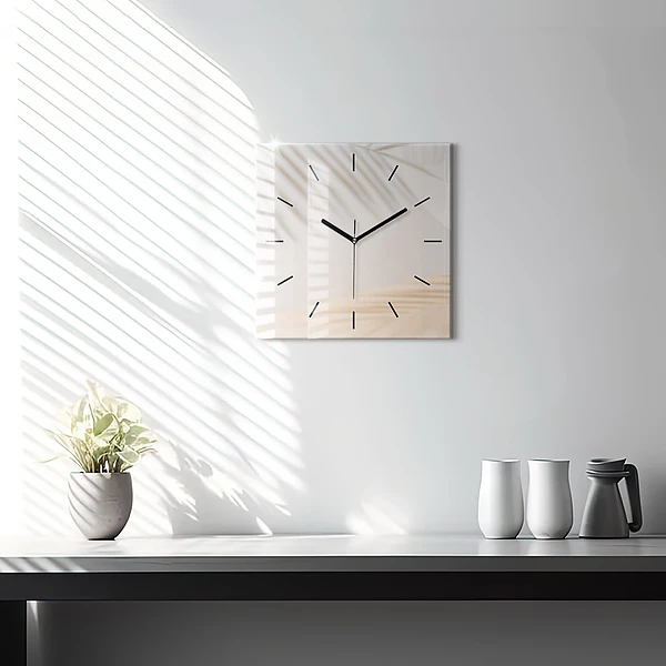 Wanduhr modern quadratisch Creme-Abstraktion