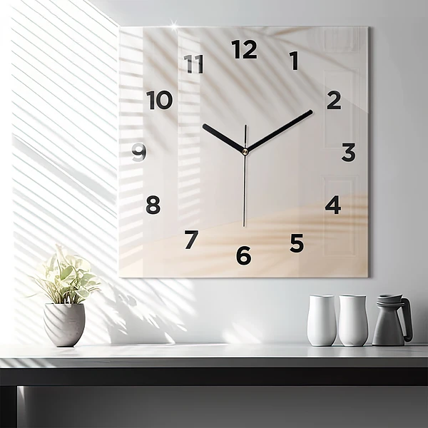 Wanduhr modern quadratisch Creme-Abstraktion