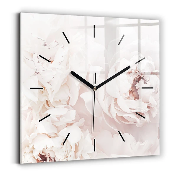 Wanduhr modern quadratisch Pfingstrosenblüten
