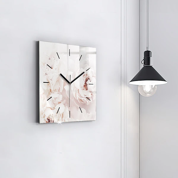 Wanduhr modern quadratisch Pfingstrosenblüten