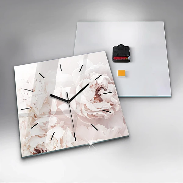 Wanduhr modern quadratisch Pfingstrosenblüten