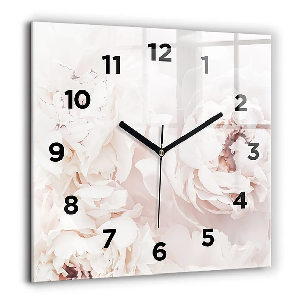 Wanduhr modern quadratisch Pfingstrosenblüten