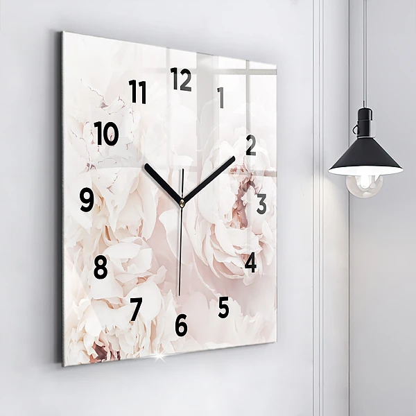 Wanduhr modern quadratisch Pfingstrosenblüten