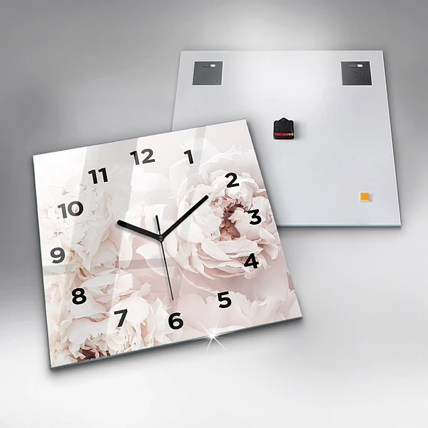 Wanduhr modern quadratisch Pfingstrosenblüten