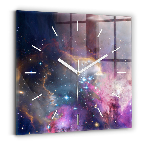 Wanduhr quadratisch mit motiv Galaxie und Sterne