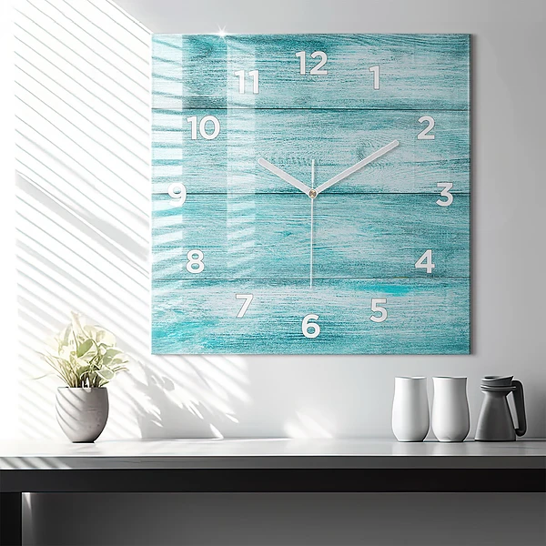 Wanduhr quadratisch mit motiv Blaues altes Holz