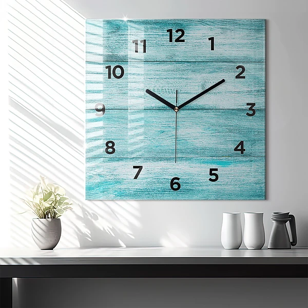 Wanduhr quadratisch mit motiv Blaues altes Holz