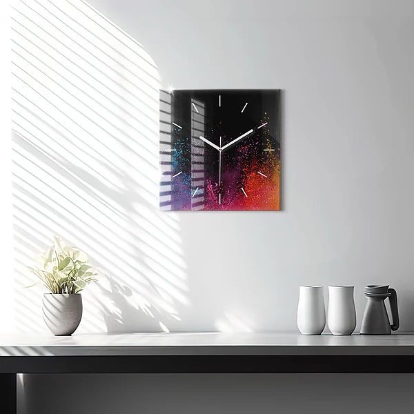 Wanduhr quadratisch mit motiv Explosion der Farben