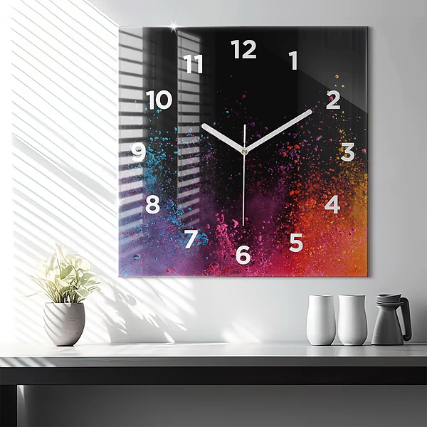 Wanduhr quadratisch mit motiv Explosion der Farben
