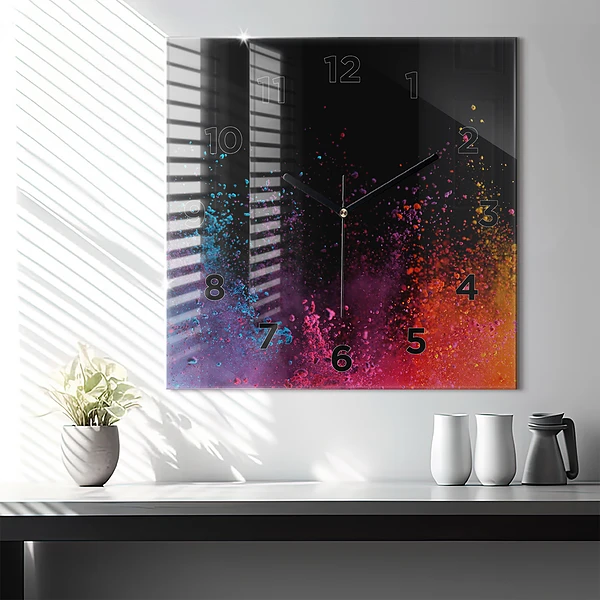 Wanduhr quadratisch mit motiv Explosion der Farben