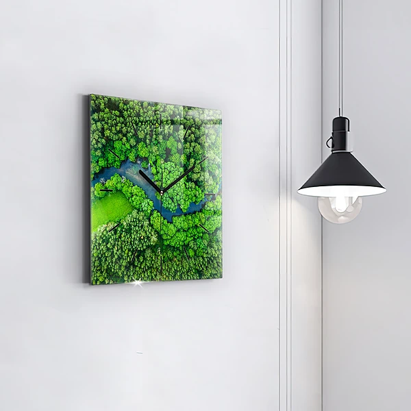 Wanduhr quadratisch mit motiv Fluss im Wald