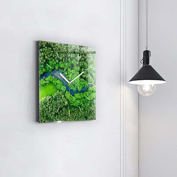 Wanduhr quadratisch mit motiv Fluss im Wald