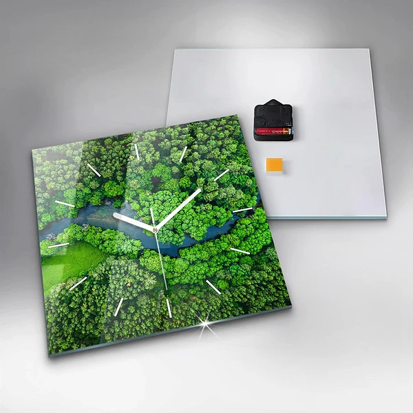Wanduhr quadratisch mit motiv Fluss im Wald