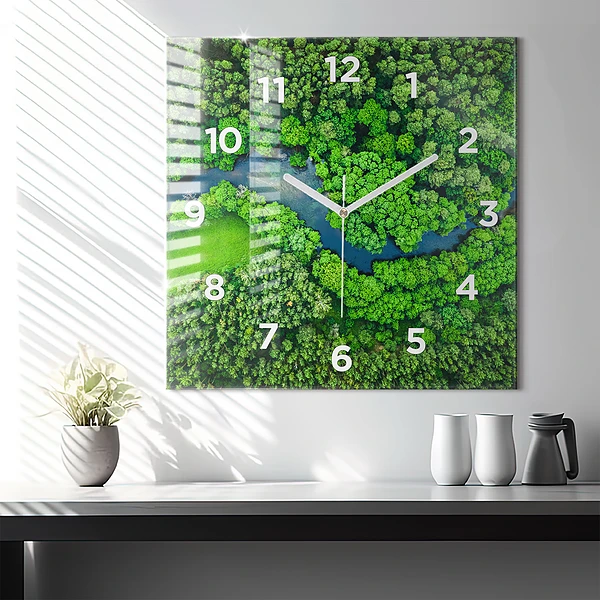 Wanduhr quadratisch mit motiv Fluss im Wald