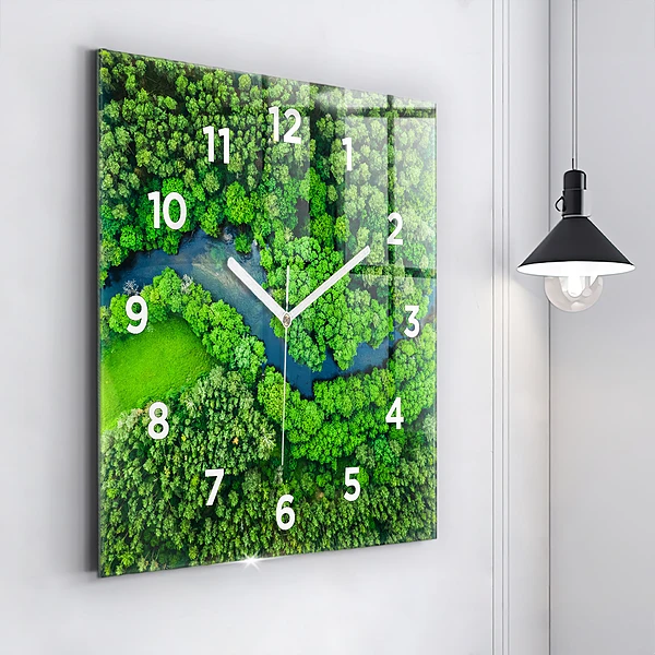 Wanduhr quadratisch mit motiv Fluss im Wald