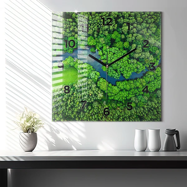Wanduhr quadratisch mit motiv Fluss im Wald