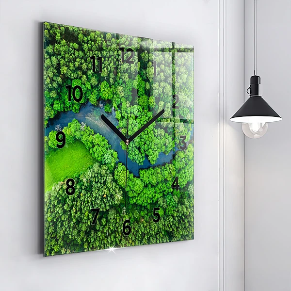 Wanduhr quadratisch mit motiv Fluss im Wald