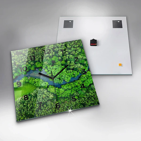 Wanduhr quadratisch mit motiv Fluss im Wald