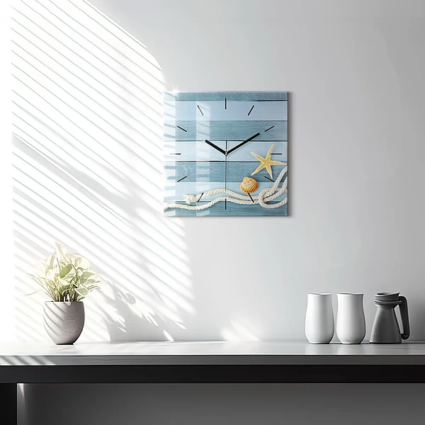 Wanduhr quadratisch Streifen und Muscheln