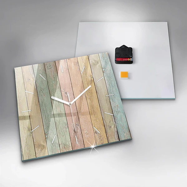Wanduhr quadratisch mit motiv Farbige Bretter