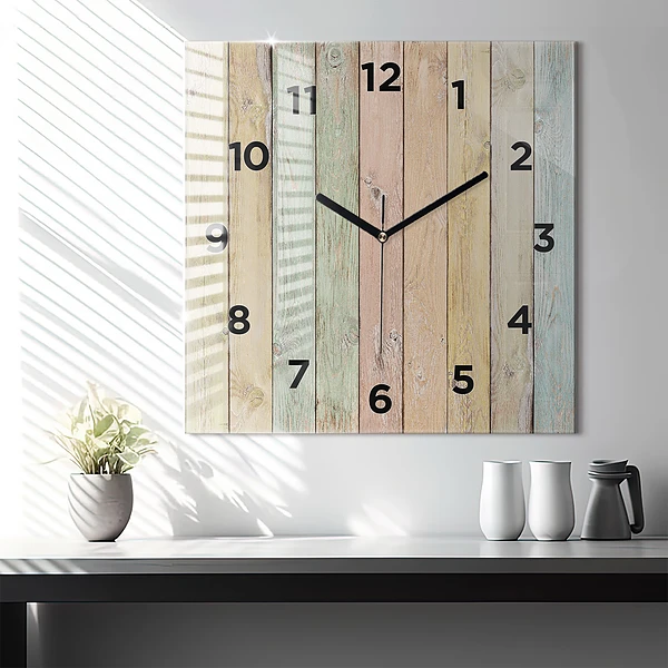 Wanduhr quadratisch mit motiv Farbige Bretter