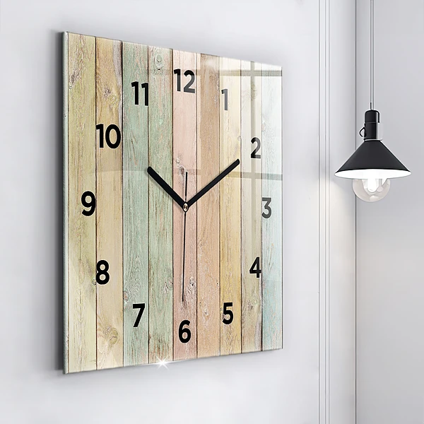 Wanduhr quadratisch mit motiv Farbige Bretter