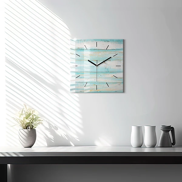 Wanduhr quadratisch mit motiv Blaue Bretter