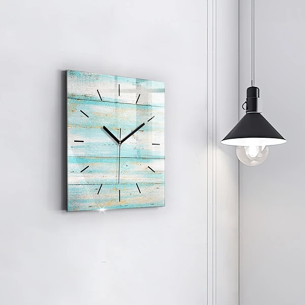 Wanduhr quadratisch mit motiv Blaue Bretter