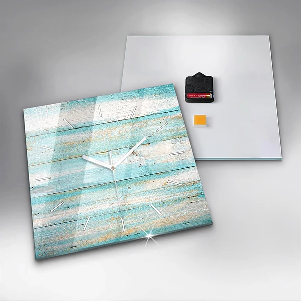 Wanduhr quadratisch mit motiv Blaue Bretter